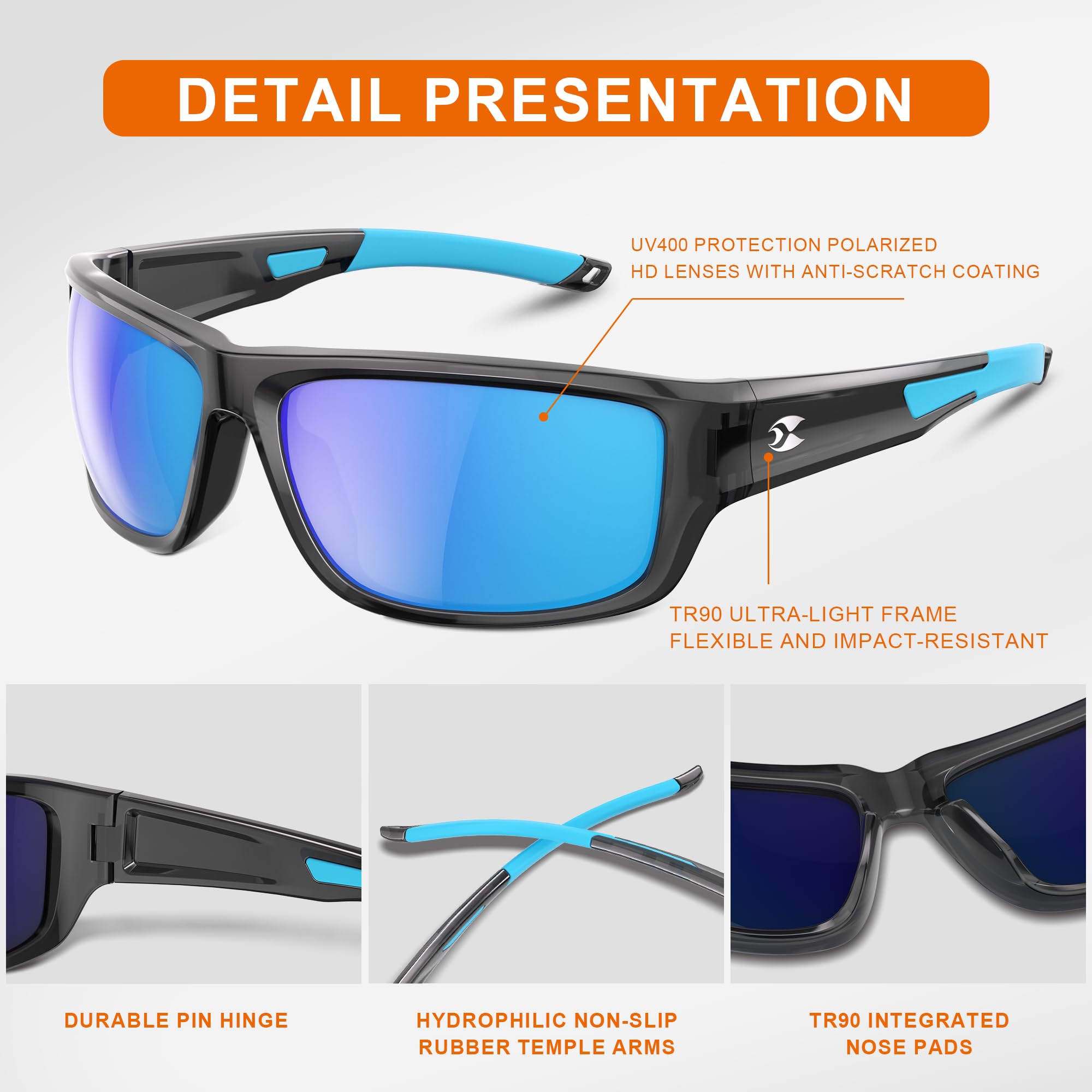 Polarized Sunglasses, UV400 Protection Wrap Around Sun Glasses for Golf Fishing Running Driving