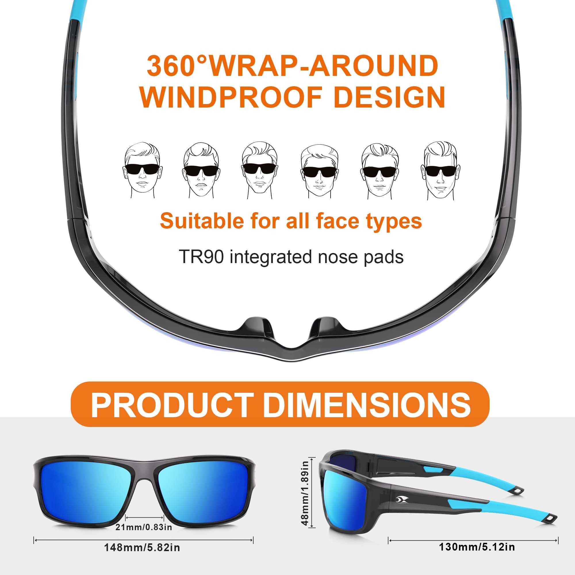 Polarized Sunglasses, UV400 Protection Wrap Around Sun Glasses for Golf Fishing Running Driving